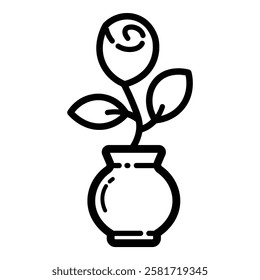 Vase With Plant Outline Icon Isolated On White Background