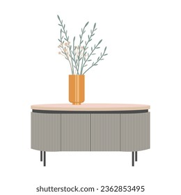 Envases con plantas en el armario. Ilustración vectorial.