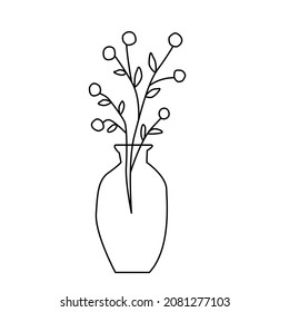 Vase with plants. Stylized vector illustration for postcards, notebooks, stickers, design. Doodle style hand-drawn by an outline.