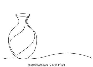Vase Pot Line Art. Abstract Vase Silhouette Outline Doodle Contour Hand Drawn Illustration. Ceramic Ancient Vase Curve Line Symbol Icon.