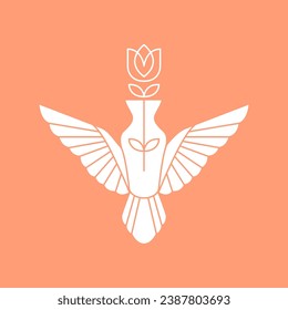 vase pots flower feminine angel wings gardening florist botanical style simple flat logo design vector icon illustration