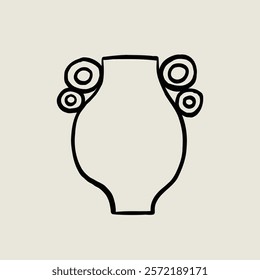 Vase Pottery Ceramic. Jar Sketch Black Line Symbol. Stylized Whimsical Hand Drawn Vector Element Decor