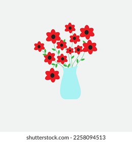 Vase of red flowers vector illustration