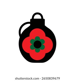 Vase with red poppy flower green center Remembrance Day symbol vector