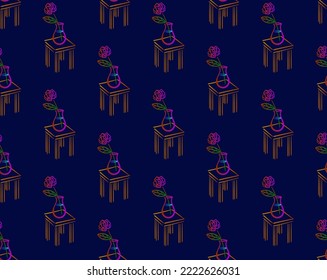 Vase with rose flower on a stool, , trendy gradient strokes