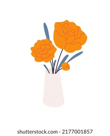 Vase con rosas. Ilustración moderna aislada en fondo blanco