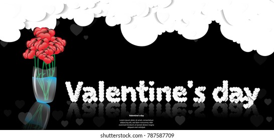 
Vase of roses With Valentine's day message White Heart Background black ,Vector illustration.
