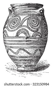 Vase of Santorini, vintage engraved illustration.
