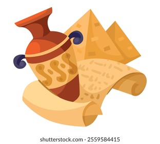 Vase, Scroll and Pyramid as School Education Item and Supply Composition Vector Illustration