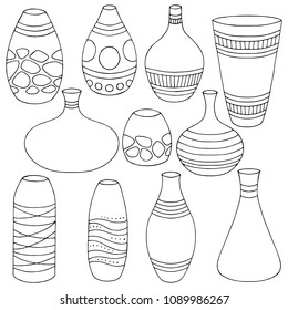 Vase set graphic black white isolated sketch illustration vector