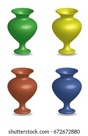 vase set, green, yellow, red and blue color, 3d concept