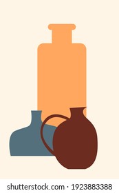 Vase-Set. Minimalistische Boho Flasche Kollektion. Abstrakte Vasen für Plakatdesign.