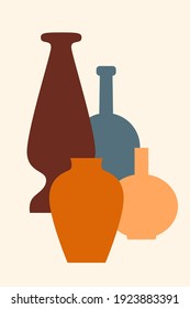 Vase set. Minimalist boho bottle collection. Abstract vases for poster design.