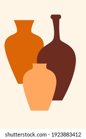 Vase set. Minimalist boho bottle collection. Abstract vases for poster design.