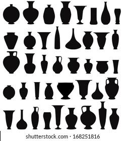 Vase set. Pot Pottery Vases Flower Home Interior Decoration. Vector icon collection. 