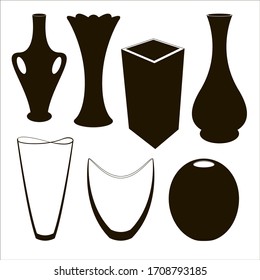 Vase set. Various forms of vases. Home interior decoration.