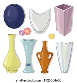 Vase set. Various forms of vases. Home interior decoration.