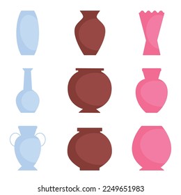 Vase set. Various forms of vases. Home interior decoration.