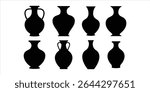 vase set vector silhouette on white background.