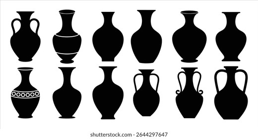 Silueta de Vector del sistema del florero en el fondo blanco.
