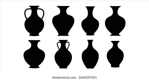vase set vector silhouette on white background.