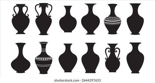 Silueta de Vector del sistema del florero en el fondo blanco.