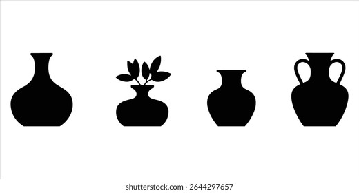 Vase-Set, Vektorsilhouette auf weißem Hintergrund.