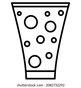 A vase in the shape of a trapezoid with round holes. Urn, amphora with a design of circles. An object for interior decoration. Vector icon, outline, isolated. Editable stroke.