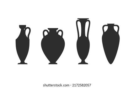 Vase silhouettes set. Various antique ceramic vases. Ancient greek jars and amphorae silhouettes. Clay vessels pottery. Vector