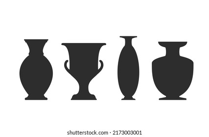 Vase silhouettes set. Various antique ceramic vases. Ancient greek jars and amphorae silhouettes. Clay vessels pottery illustration.