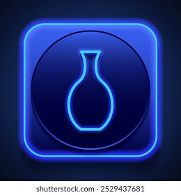 Vase simple icon vector. Flat design. Blue neon style on button. With shadow.ai