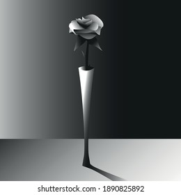 A vase with single rose. Black and white