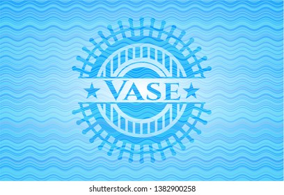 Vase sky blue water wave style badge. Vector Illustration. Detailed.