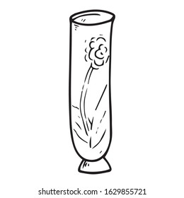 Vase with spring flowers icon. Vector illustration of daffodils and tulips in a vase. Hand drawn spring flowers in a pot.