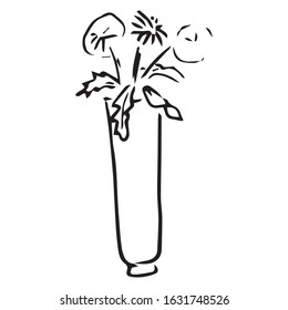 Vase with spring flowers icon. Vector illustration of flowerss in a vase. Hand drawn spring flowers in a pot.