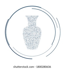 Vase symbol filled with dark blue dots. Vector illustration on white background