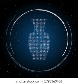 Das Vasesymbol ist mit weißen Punkten gefüllt. Einige Punkte sind rot. Vektorgrafik auf blauem Hintergrund mit Sternen