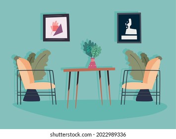 vase in table with chair scene