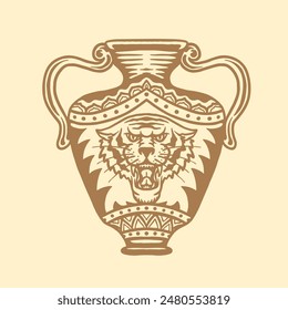 vase tiger vintage illustration vector