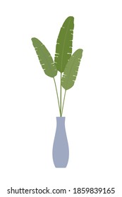 Vase with tropical leaves. vector
