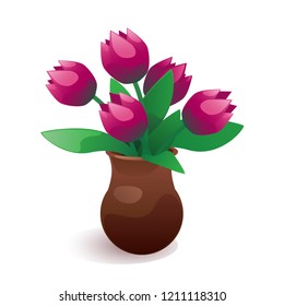 Vase of tulip flowers vector illustration