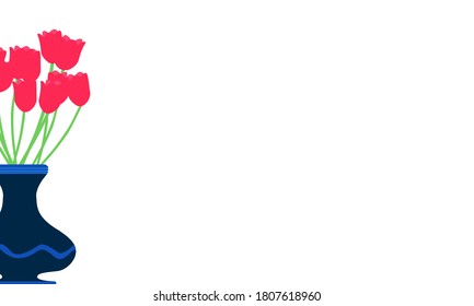 Vase tulip vector red flower illustration beautiful pink isolated white blossom plant beauty decoration green