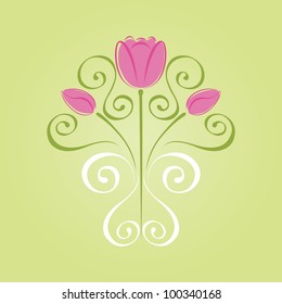 vase with tulips. damask abstract pattern