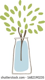 Vase with a twig. Vector drawing. Color sketch, hand-drawn vector drawing of a Cup of tea. Color sketch, handmade. Great idea for a postcard , calendar, holiday invitation, wrapping paper.