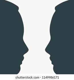 A vase or two face profile view. Optical illusion. Human head make silhouette of goblet