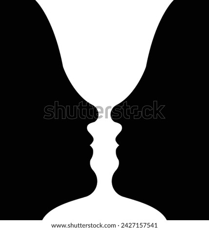 A vase or two face profile view. Optical illusion. Human head make silhouette of goblet