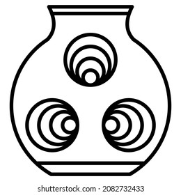 Vase, urn, spherical amphora with a design of concentric circles. An interior element for a unique design. Vector icon, outline, isolated. Editable stroke.