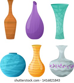 Vase vector decorative ceramic pot and decor glass pottery elegance vases illustration set of classic beautiful modern jar isolated on white background