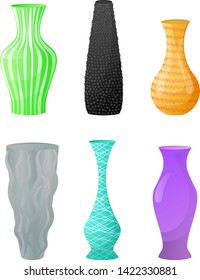 Vase vector decorative ceramic pot and decor glass pottery elegance vases illustration set of classic beautiful modern jar isolated on white background