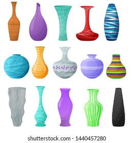 Vase vector decorative ceramic pot and decor glass pottery elegance vases illustration set of classic beautiful modern jar isolated on white background